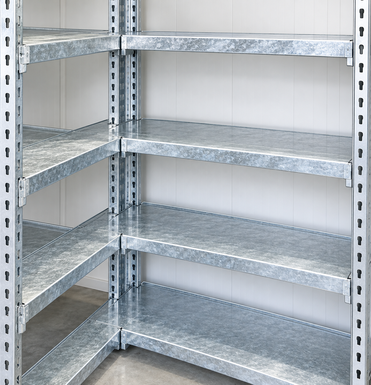 Clip-on galvanised shelving